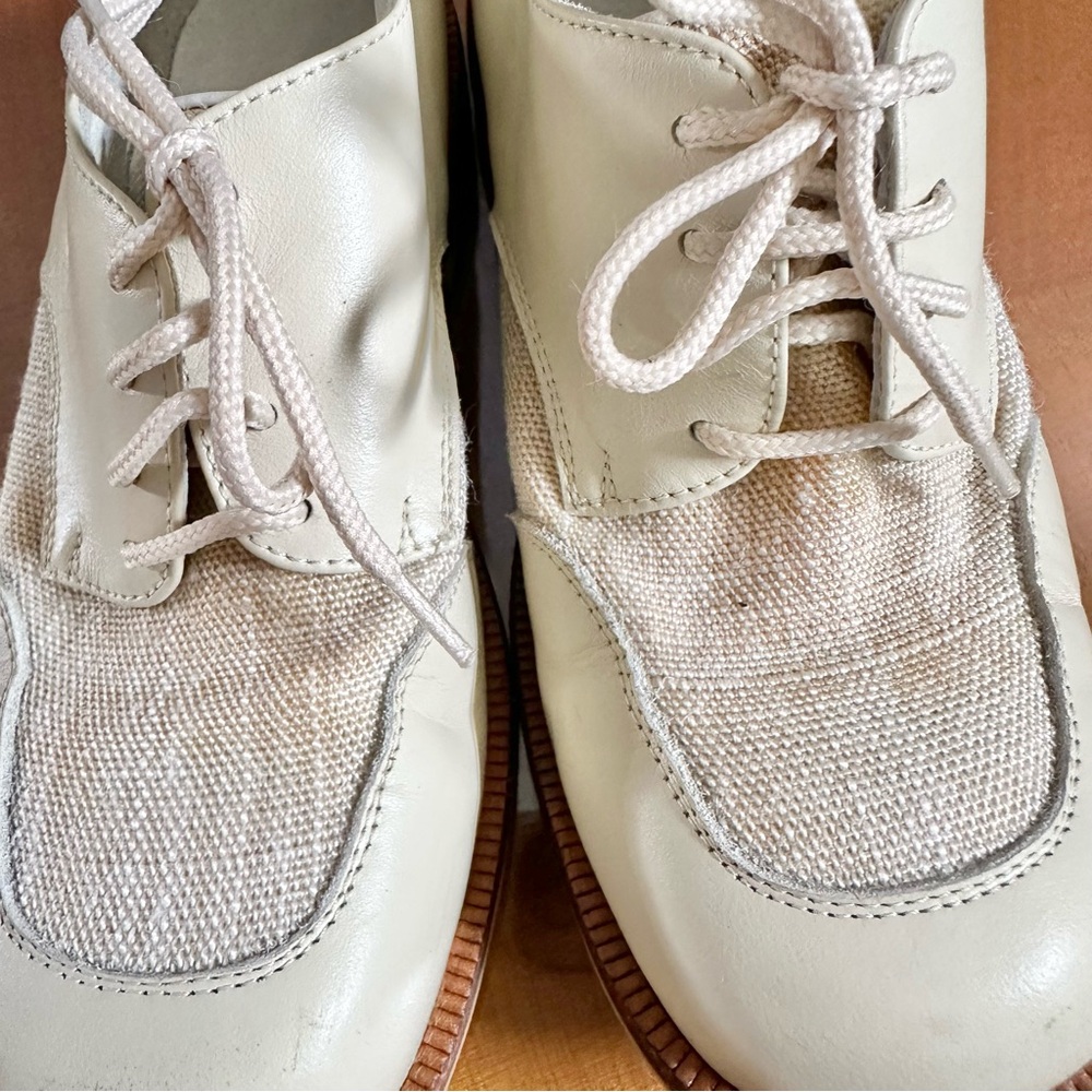 Vintage Shoe Be Doo Children's Cream Leather Lace-Up Shoes Boys 6.5 to 7 - Picture 8 of 13